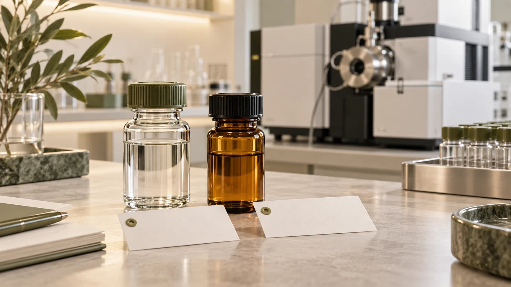 Research samples beside separate blank laboratory reports for analytical comparison